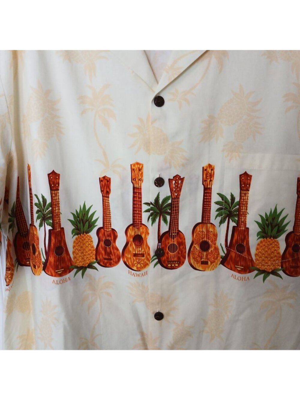 Aloha Moi 3XL Hawaiian Shirt Ukelele & Pineapple Print 100% Cotton Made USA I-10 - Picture 4 of 6